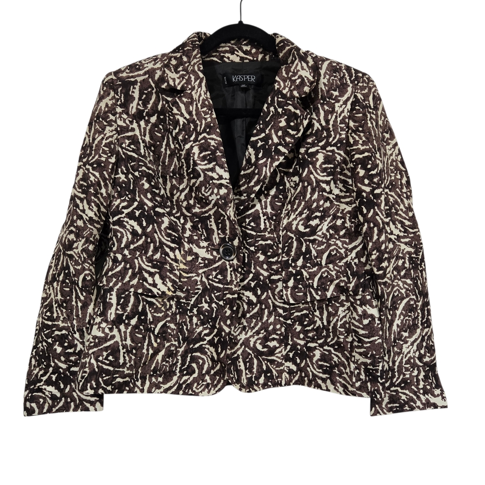 Kasper 100% Silk Vintage Y2K Women's Brown & Cream Abstract Patterned Blazer 10P